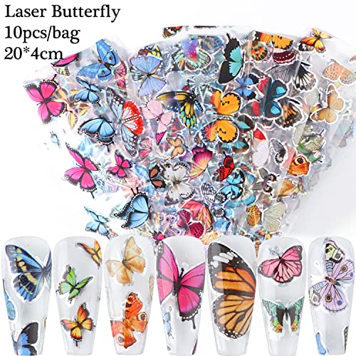 Holographic Nail Foil Transfer Stickers Decals, Butterfly Nail Foils Polish Sticker, Laser Glitter Big Butterflies Nail Art Design Supplies For Nail Transfer Glue Polish, Women Nail Film Decorations #TOP5