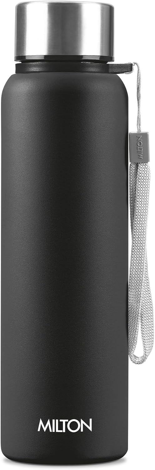 MILTON Brim 1000 Stainless Steel Water Bottle, 875 ml, Black | Single walled | Leak Proof | Easy Grip | Easy to Carry | Gym Bottle | Home | Kitchen | Hiking | Treking Bottle | Travel Bottle