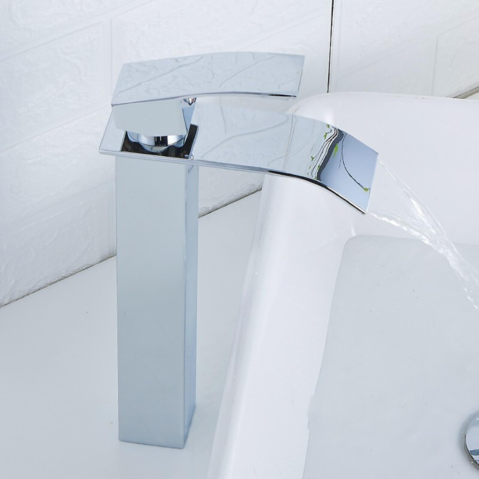 HCFYAUIS Tall Basin Mixer Tap Waterfall Hot and Cold Single Lever Mixer Brass Countertop Washbasin Mixer Tap,Chrome