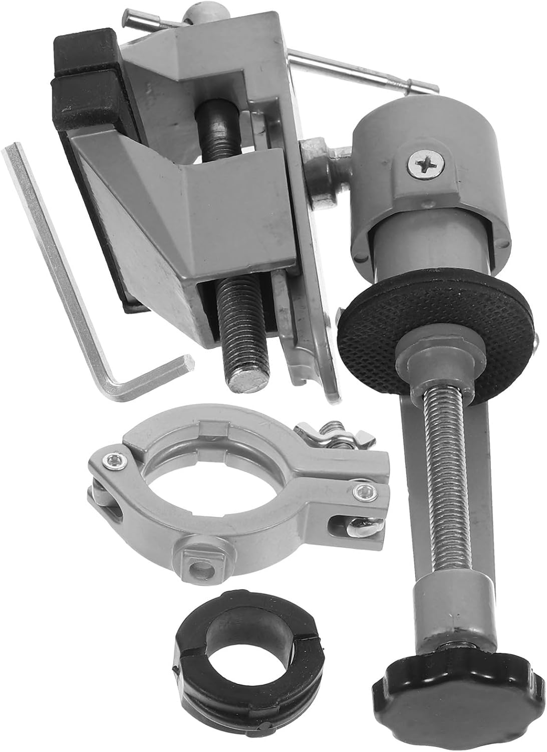 2-in-1 Rotatable 360° Table Vise Clamp and Bench Vise with Drill and Grinder Stand, Portable Workbench Clamp for Woodworking and Power Tool Holding