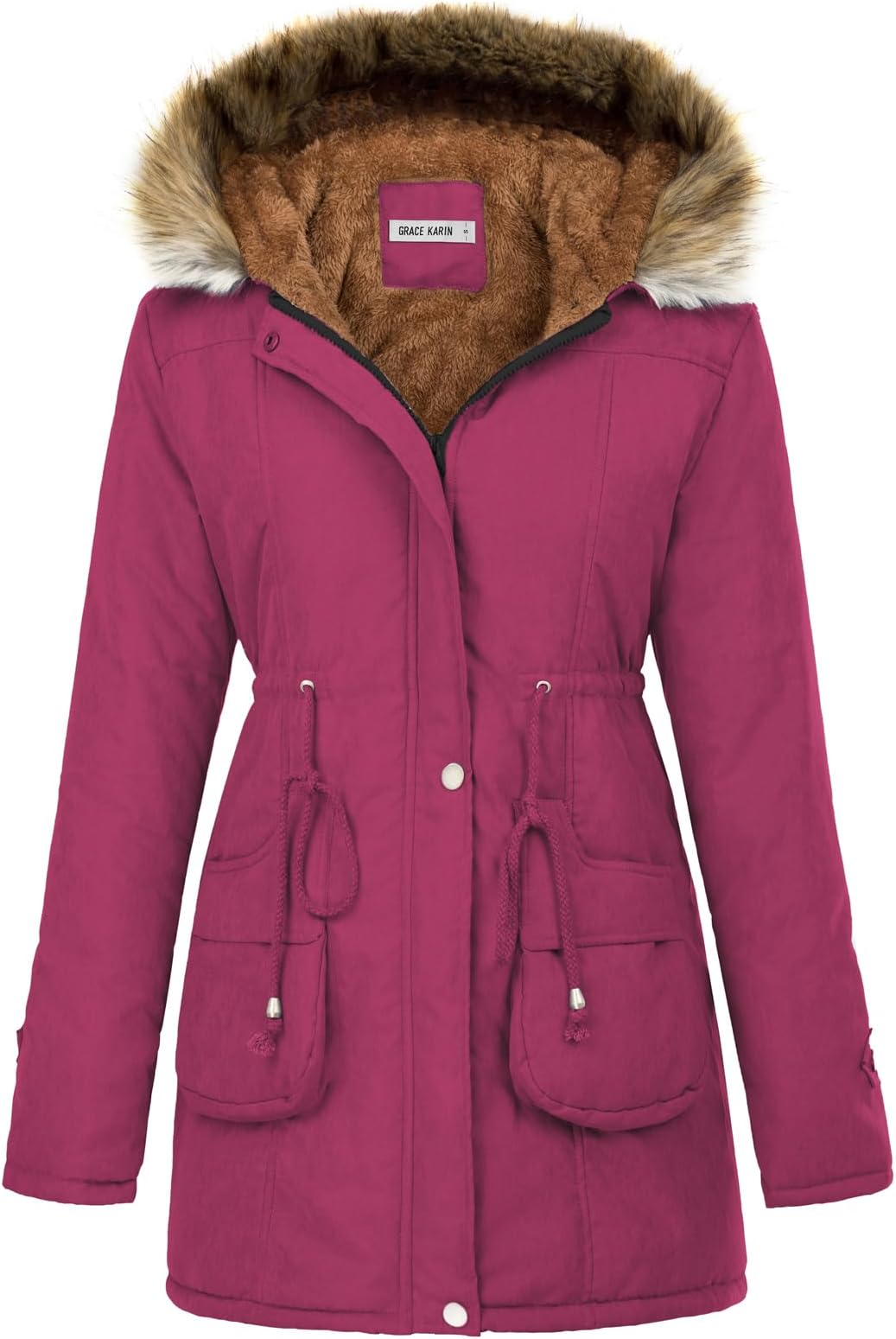 GRACE KARIN Women's Winter Thicken Coat Warm Jacket Fleece Parkas Anroaks Coats Fuchsia M