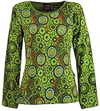 GURU SHOP Besticktes Langarmshirt Hippie Chic Retro, Grün, Baumwolle, Size:XL (42), Pullover, Longsleeves & Sweatshirts Alternative Bekleidung