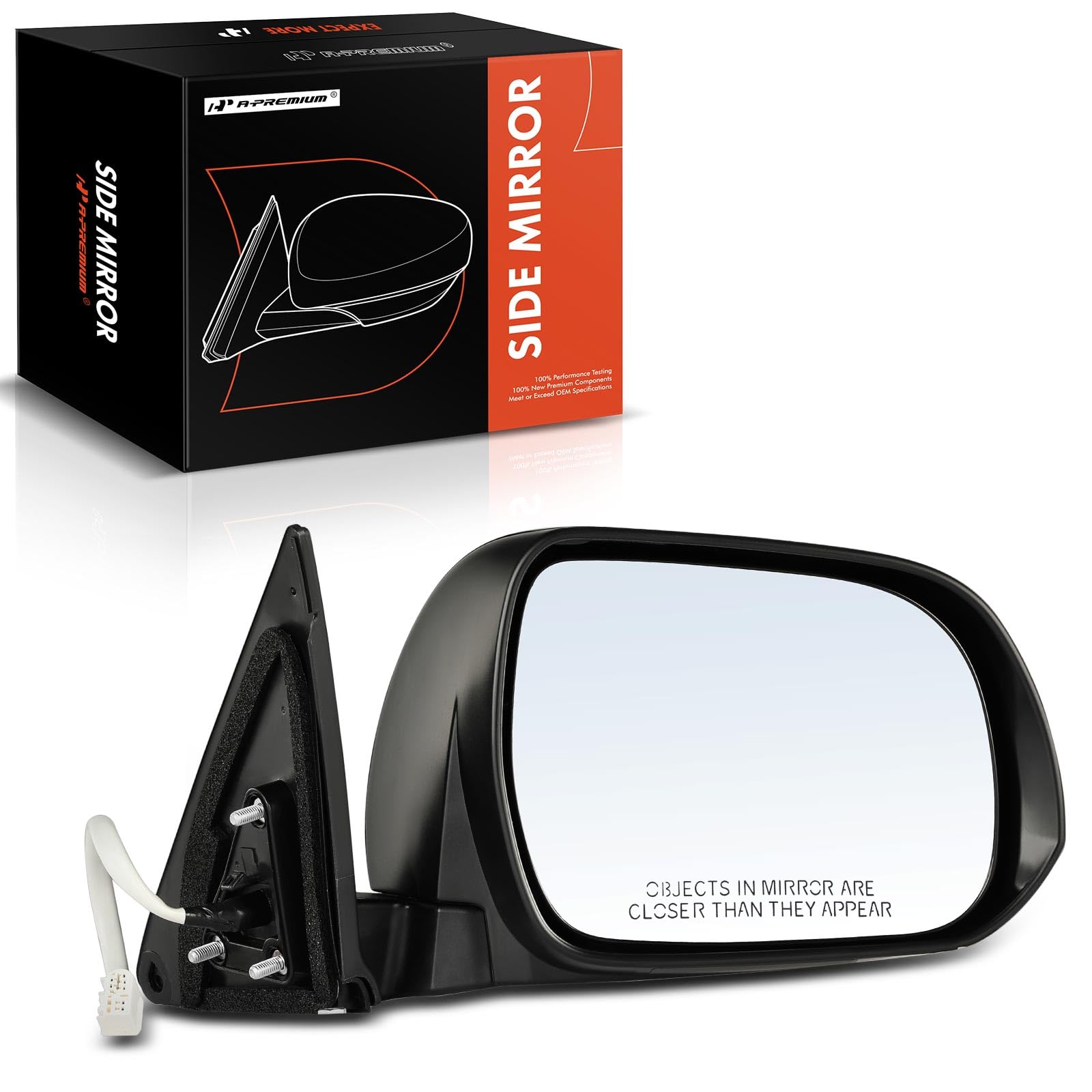 A-Premium Passenger Side Power Door Mirror - Compatible with Toyota Highlander 2008 2009 2010 2011 2012 2013 - Heated Manual Folding Outside Rear View Mirror w/Puddle Light (Black)