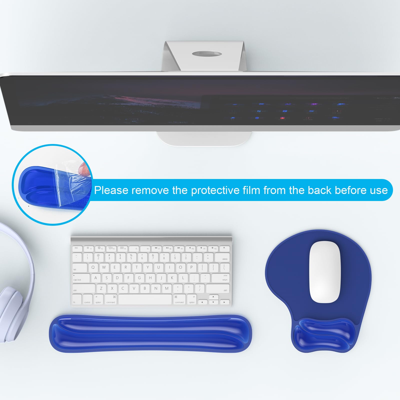 Gel-Mauspad & Tastatur-Handgelenkauflage-Set, ergonomische Tastatur und Mauspad mit Handgelenkstütze, Tastaturen Handgelenkauflage, Computertastaturen Pad, Kühlgel Blau