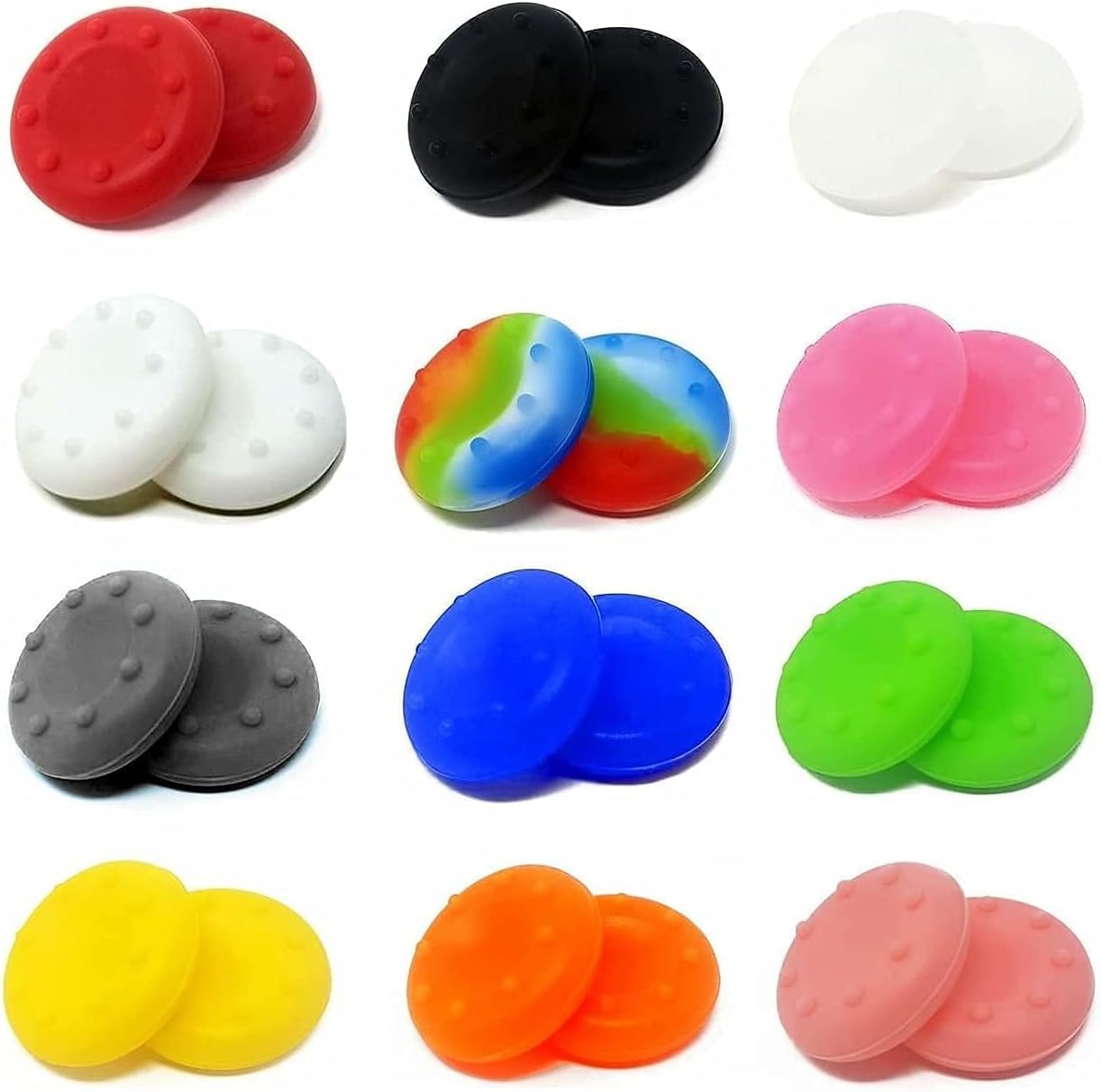 24-Pack Anti-Slip Silicone Thumb Grip Caps, 12 Colors High Sensitivity Joystick Covers with 360° Textured Dots for PS5 PS4 Xbox Series X/S Xbox One Xbox 360 Controller
