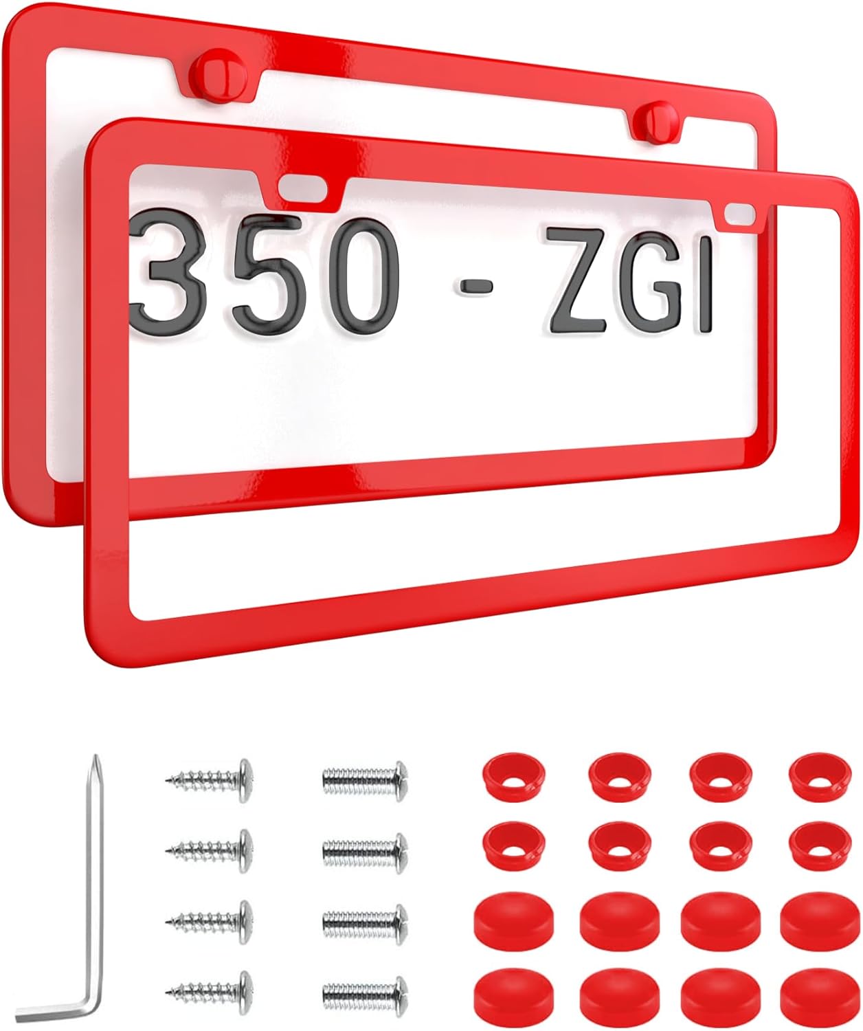 Red License Plate Frame - 2-Hole Sleek Style, Stainless Steel, Premium Metal Durability, Easy Install, 2-Pack Gift Box - Matte Painted Finish