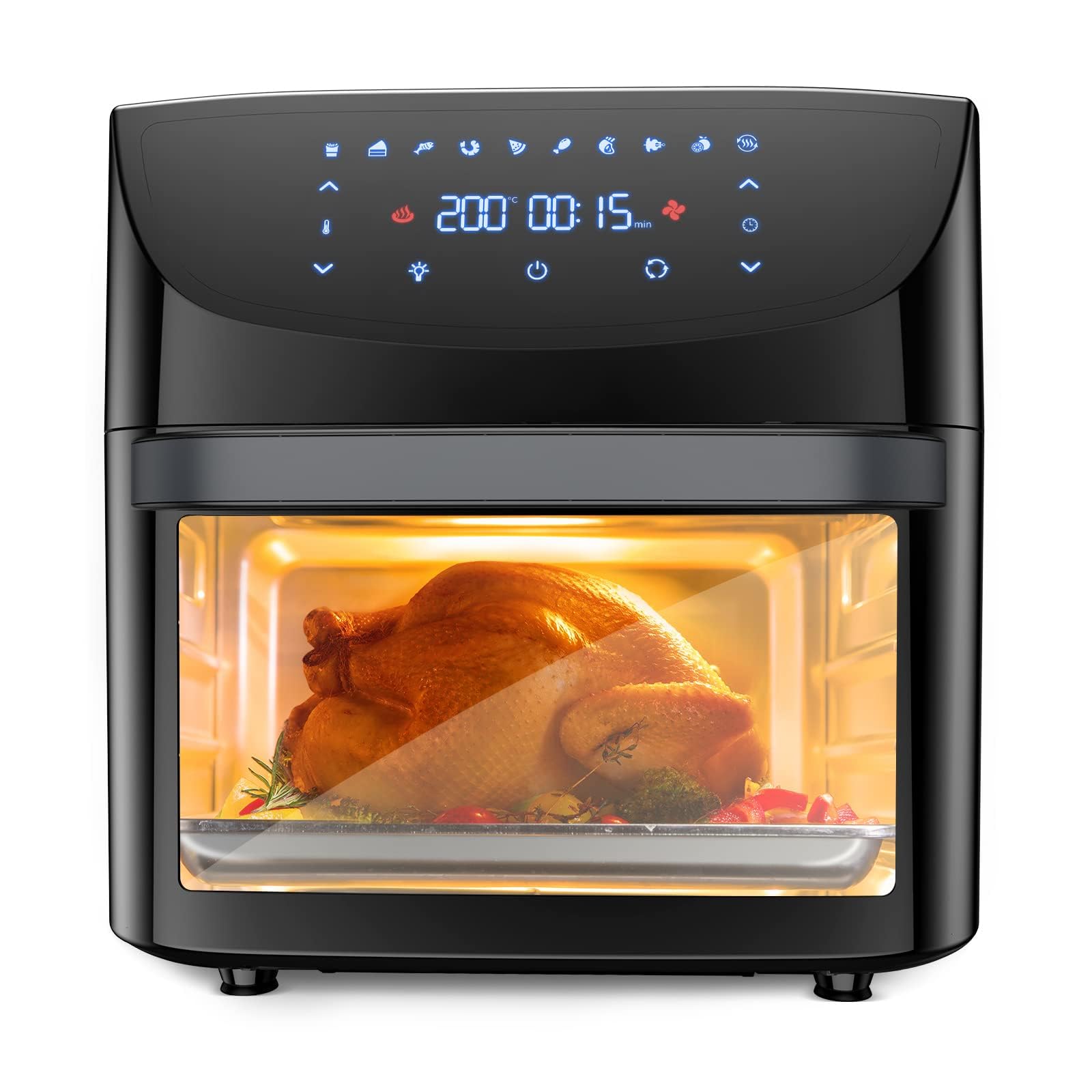 Digitaler Heißluftfritteuse 18L1800W Touchscreen Rotisserie Multifunktions 10 in 1 Display LED Niedriger Ölgehalt Heißluft-Technologie 360° Energiesparend Spülmaschinenfest