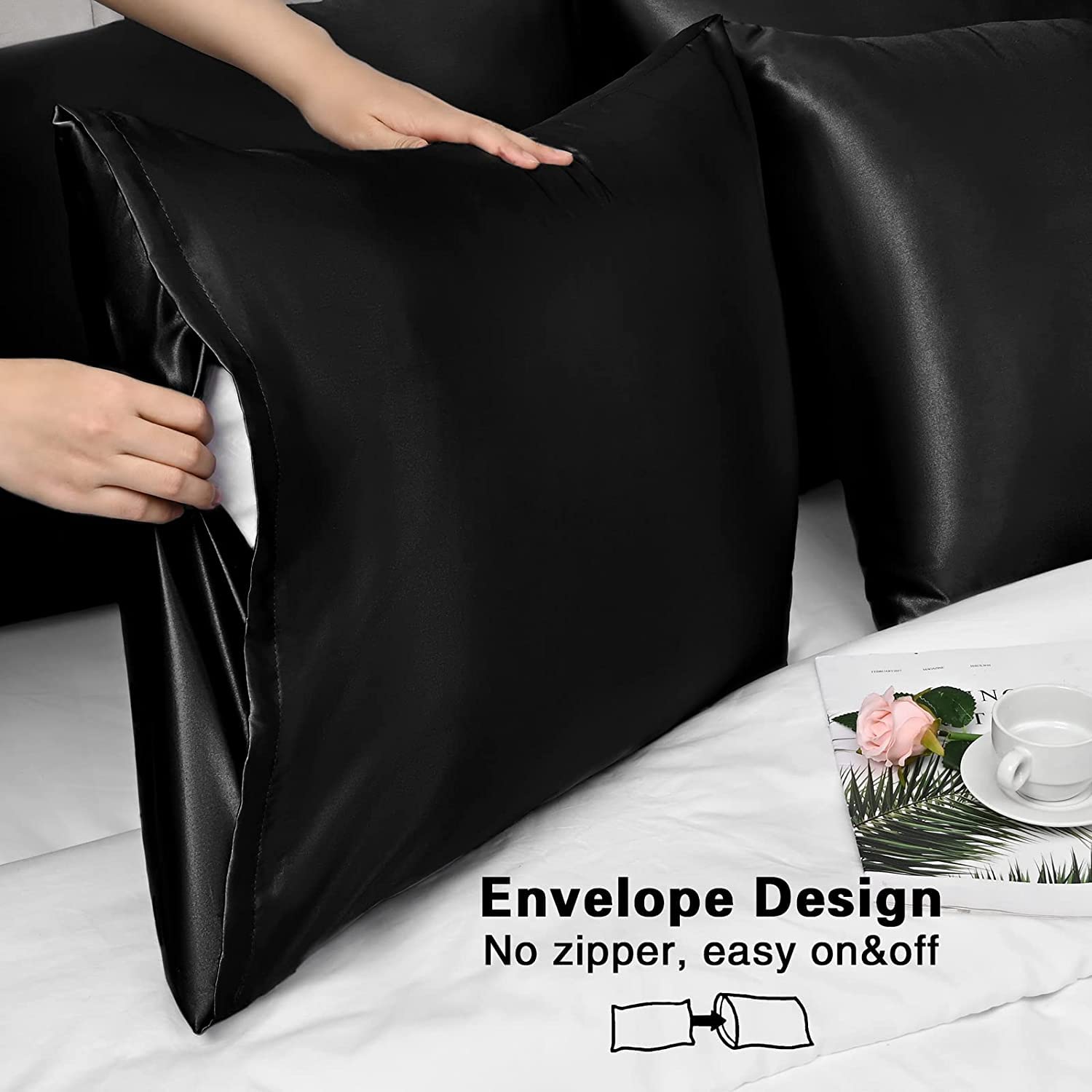 Federa in raso effetto seta, dimensioni standard, colore nero