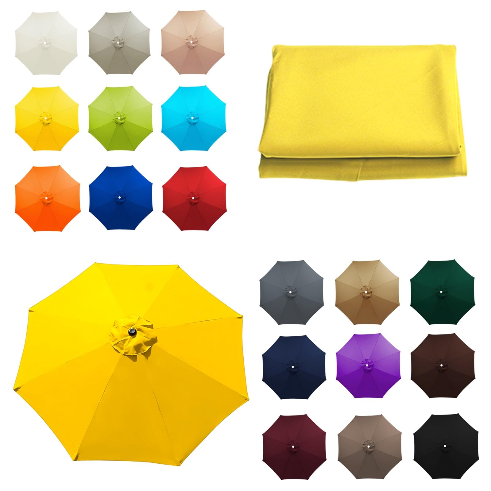 6 Rib and 8 Rib Replacement Umbrella Cover, Replacement Parasol Fabric, 6.5ft/2.0m to 11.5ft/3.50m, Garden Umbrella Canopy, Beach and Balcony Canopy Top(Yellow,9FT/2.70M-6Ribs)