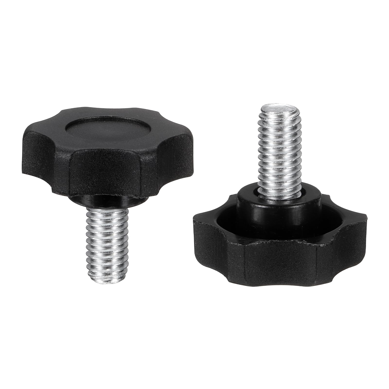 sourcing map 2 Pcs Star Knobs Handles M8 x 16mm (1.25mm Pitch) Male Thread Metric Carbon Steel Hand Tightening Clamping Screws Threaded Stud Knob Bolts for Woodworking Jigs, Black