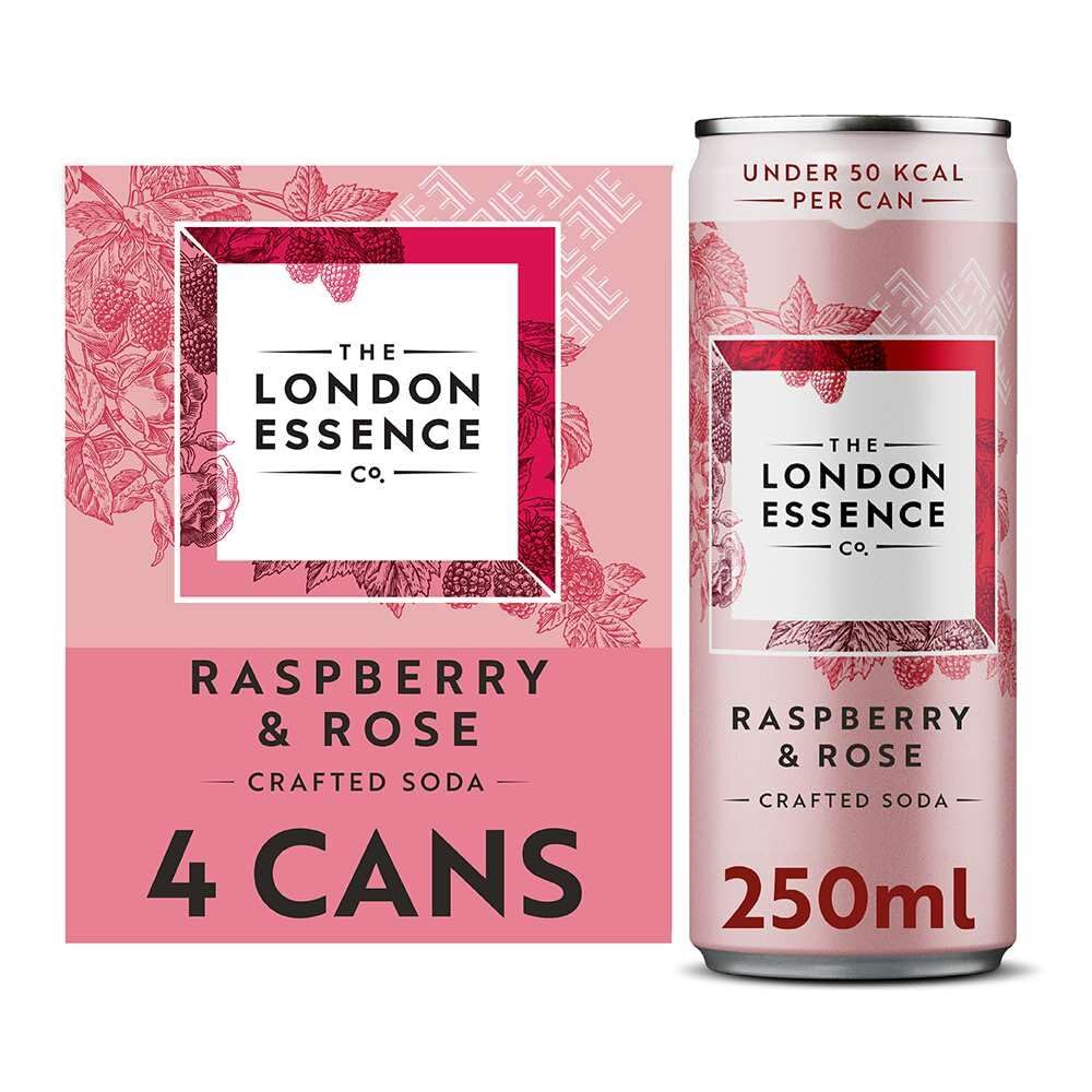 The London Essence Co. Raspberry & Rose 250ml Can (Pack of 4)