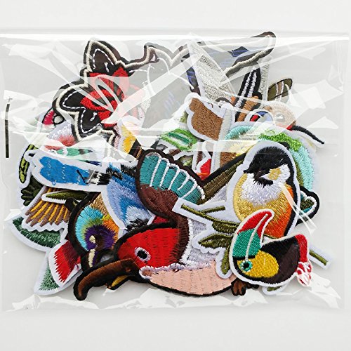 Chenkou Craft 20Pcs Random Embroidered Birds Assorted Iron-On Or Sew-On Embroidered Patch Motif Applique Woodpecker Hummingbirds Swallows Parrot(Birds/20Pcs) #TOP4