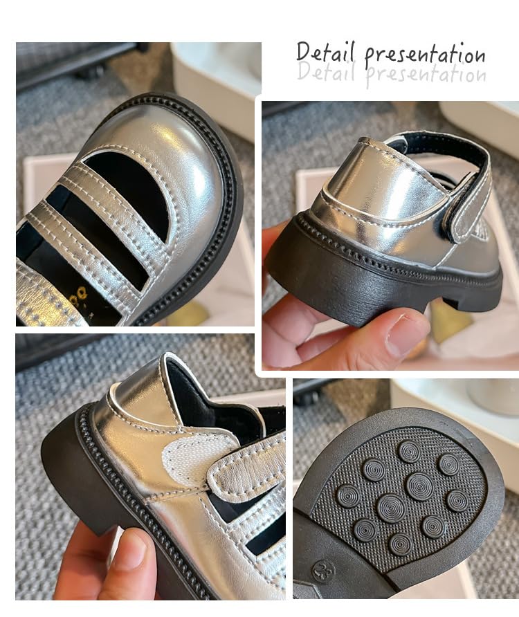 Toddler Girls Mary Jane Flats Sandals Little Girls Dress Shoes with Strap Wedding Party Princess Shoes,Gold,Toddler Size 62