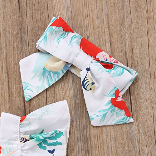 Baby Girls Rompers, Mermaid Sea World Pattern Flower Edge Bodysuit With Hairband Outfits Clothes（White，18-24M #TOP2