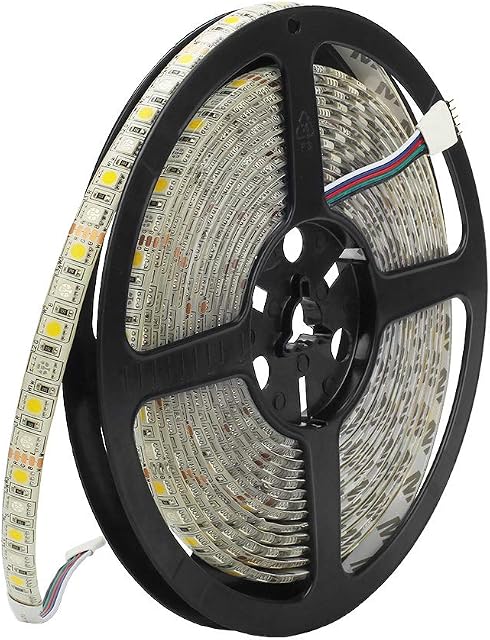 RGBWW LED Strip Lights 16.4ft 300LEDs DC 12V SMD 5050 Waterproof RGB with Warm White LED Tape Light LED Ribbon Lights Home Decoration Lighting Flexible Lamp Band (Not Include Power and Controller)
