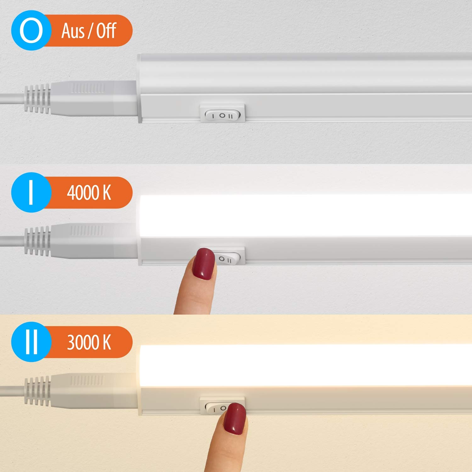 ledscom.de Set di 4 luci LED sottopensile Rigel, ciascuna di 57,3 cm - temperatura di colore regolabile /, 33,312W, ciascuna di 830lm