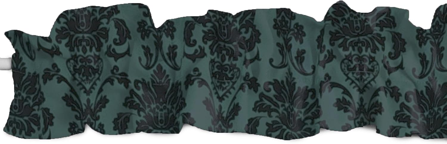 lovemyfabric Poplin Damask Floral Curtain Sleeve Topper with Top and Bottom Ruffles/Home Decor Window Treatment (58" Wide x 5" Tall, Green Teal)