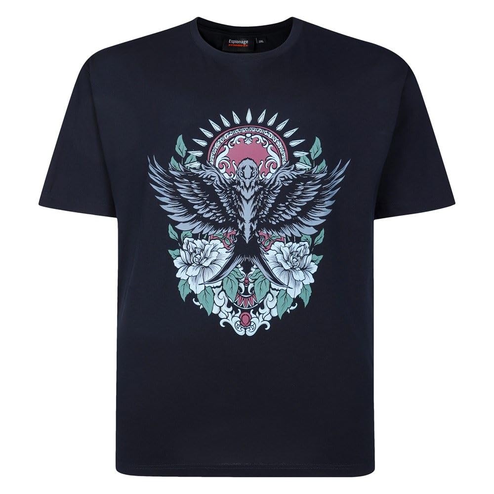 Espionage Tiger Swallow Print Tee for Men in Navy, 5XL