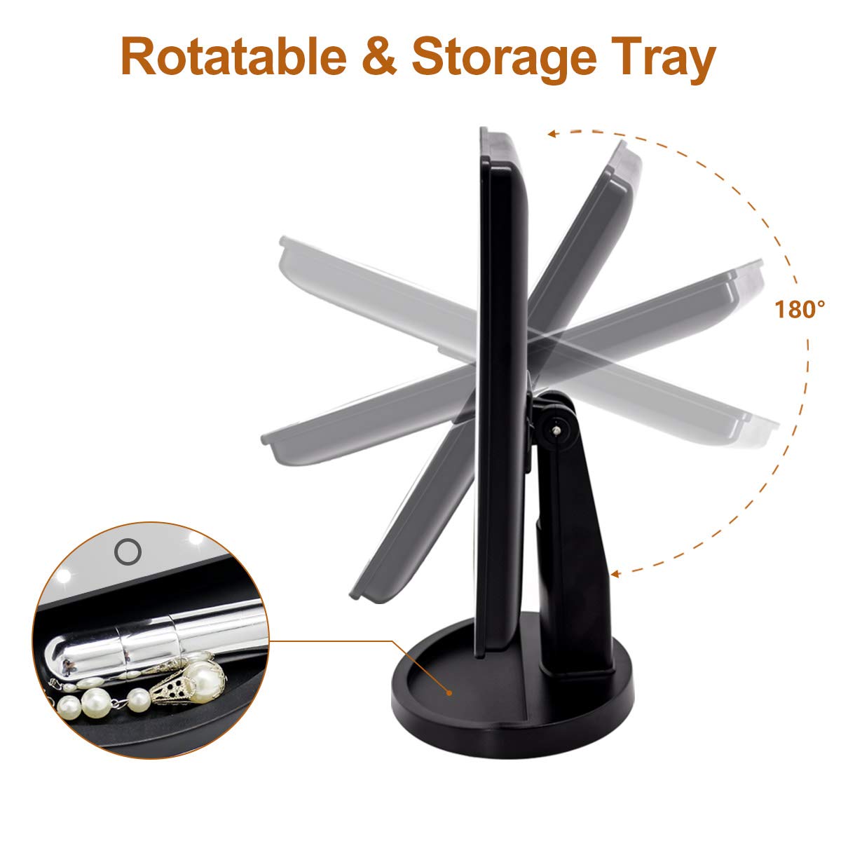 BUENOLIFE Makeup Mirror with Lights, Lighted Vanity Mirror with 21 Led Tabletop Mirror Light Adjustable, Dual Power Cosmetic Mirror with Touch Screen Dimming, Detachable 10X Magnification-Black : Beauty & Personal Care