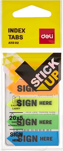 Deli Stick Up Index Tabs, 100 Sheets, 44mm x 12mm, Writable and Repositionable for Organizing