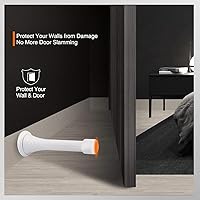 Vista 5 de Paquete de 6 topes de resorte para puerta, color blanco, 3-1/4 pulgadas, flexibles con puntas de parachoques de goma blanca