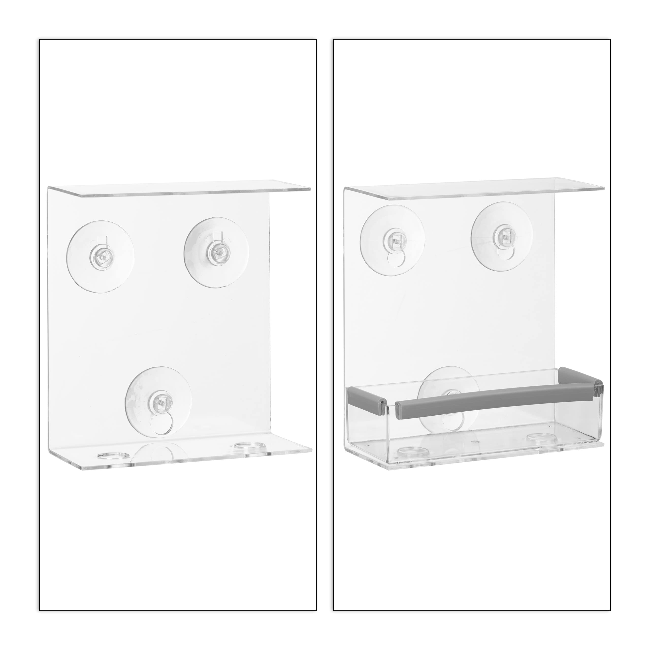 10 Comederos Pájaros Rectangulares Acrílico, Alimentador Aves, para la Ventana, 16,5 x 15 x 7,5 cm, Transparente
