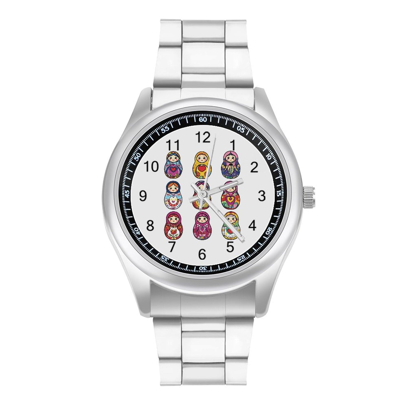 Russian Nesting Dolls Trendy Wrist Watches for Men Classic Quartz Stainless Steel Strap Watch