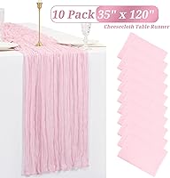 Vista 2 de Showgeous 10 Pack Baby Pink Cheesecloth Table Runner 10FT Long Semi-Sheer Gauze Table Runner Boho or Rustic Wedding Decor for Wedding Decor Arch