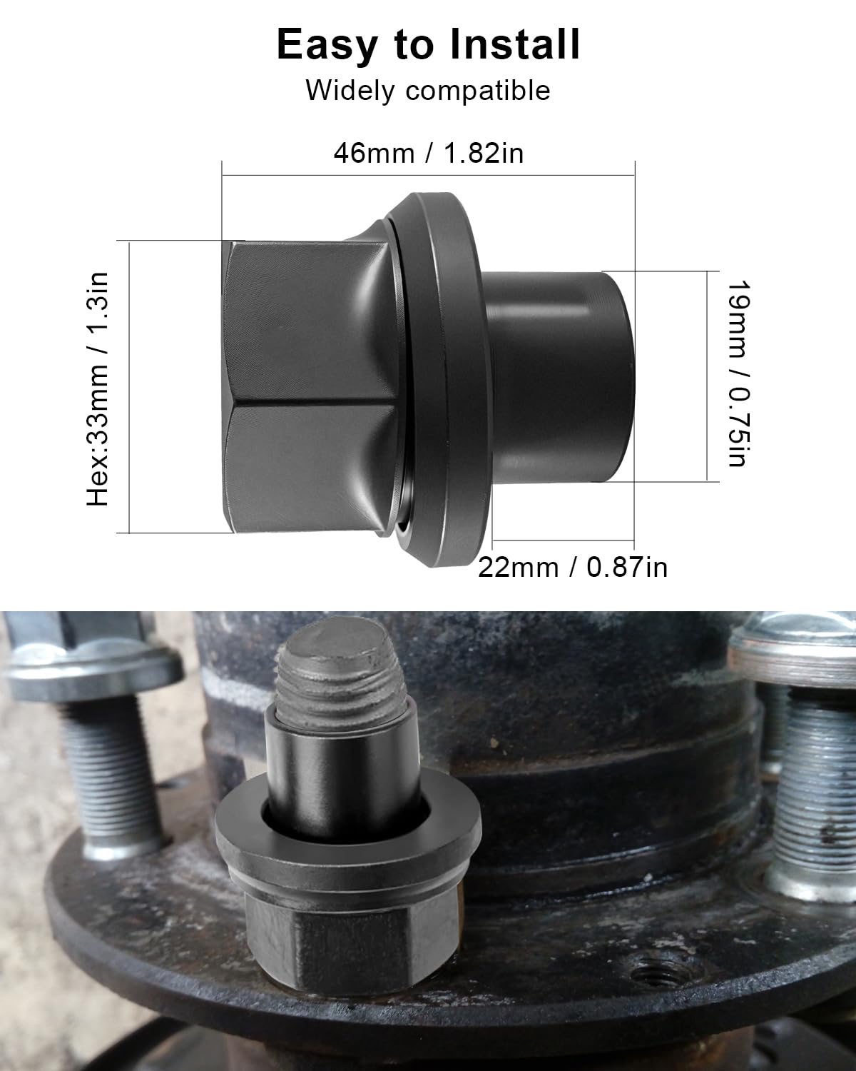 6Pcs 19mm Sleeve Flanged Wheel Lug Nuts M22x1.5 Hex 33mm Fit for Heavy Duty Truck Semi Truck, Steel Dual Wheels with Hub Piloted Seat and 26mm Bolt Hole