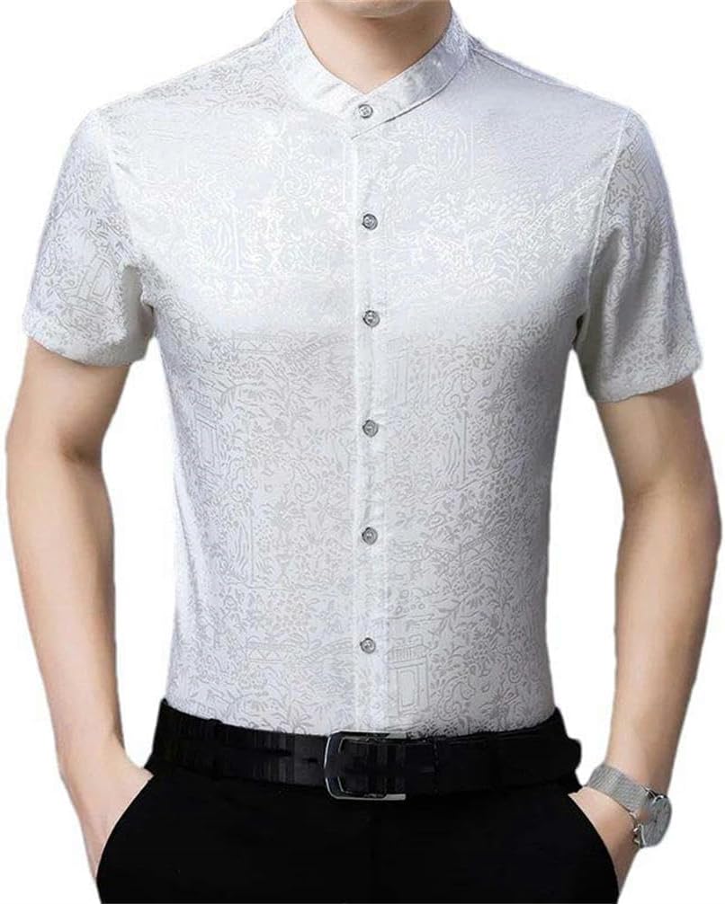 Chinese Style Silk Shirt Men's Short-Sleeved Lapel Summer Retro Single-Breasted Cardigan