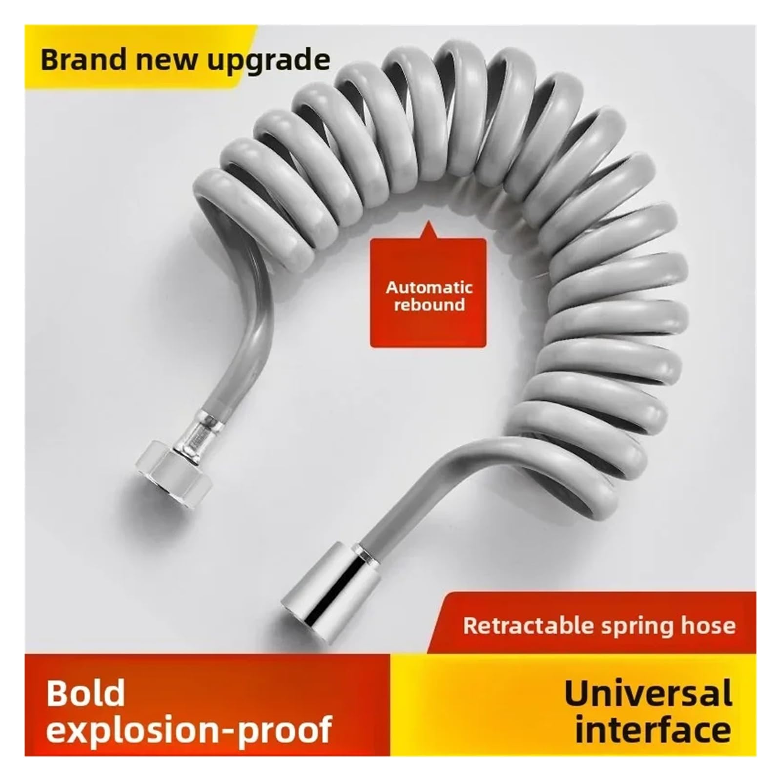 Manguera de ducha retráctil de 1,5 a 5 m, tubo de agua flexible en espiral para cabezales de ducha y rociadores de bidé, tubo de fontanería extensible G1/2 (negro, 2 m)