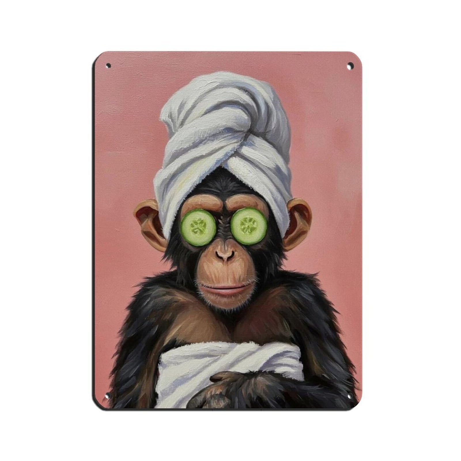 Bathroom Spa Art, Monkey, Décor Art Retro Poster Metal Tin Sign Chic Art Retro Iron Painting Bar People Cave Cafe Family Garage Poster Wall Decoration 12x16inch(30x40cm)