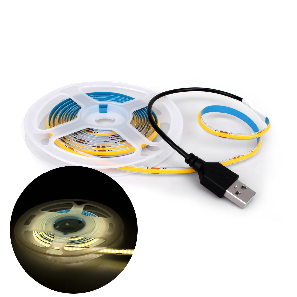 Innfeeltech 1M COB LED Light Strip, 5mm Width 5V 3000K 320LEDs/m Light Strip, USB Connector — image 1