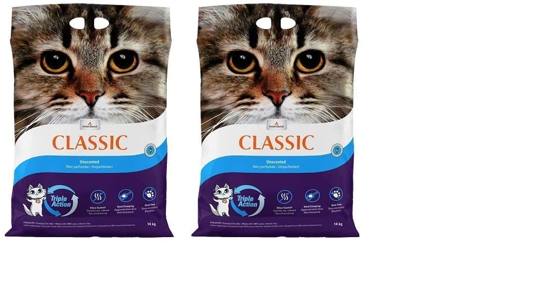 Intersand Classic Katzenstreu Parfümfrei 2x14kg Plus Streuschaufel Ultrastreu