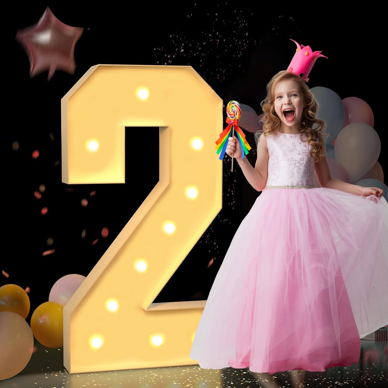Tashace 70cm/100cm/120cm/4FT Mosaic Numbers for 5 15th 50th Birthday Decorations Marquee Light Up Numbers Anniversary Party Decorations LED Light Pre-Cut Frame Set(Number 2,120cm/4FT) — image 1