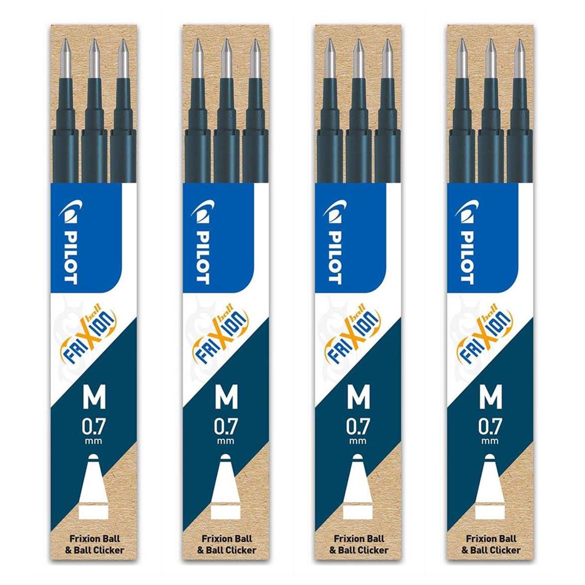 PILOT Set of 4 Sets of 3 Refills for Frixion Ball BLS-FR7 Rollerball Pens Blue Black