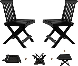 Wooden Folding Chairs for Outside Lawn Chairs Foldable Foot Rest Set of 2,Suitable for Living Room and Bedroom Outdoor Camping Courtyard Garden Lawn Terrace (Black)