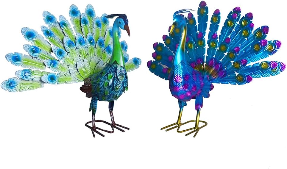 Small Peacock Statue Animal Sculpture Garden Decoration Metal Yard Art for Yard Outdoor Decoration (Purple)