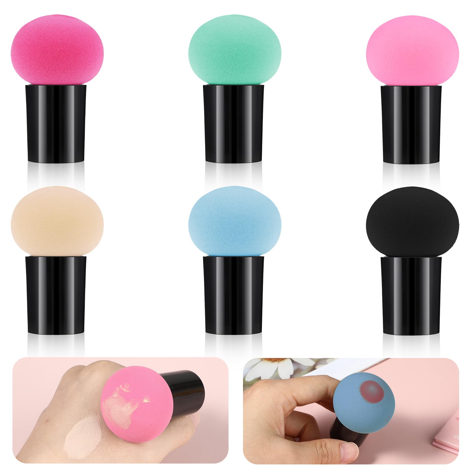 Dimeho Make-up Schwamm, 6 Stück Puderquasten-Pilze Beauty Blender Foundation, Blender Puff mit Griffen Make-up-Beauty-Tool für Foundation Concealer und Puder Nass und Trocken Doppelt Verwendbar
