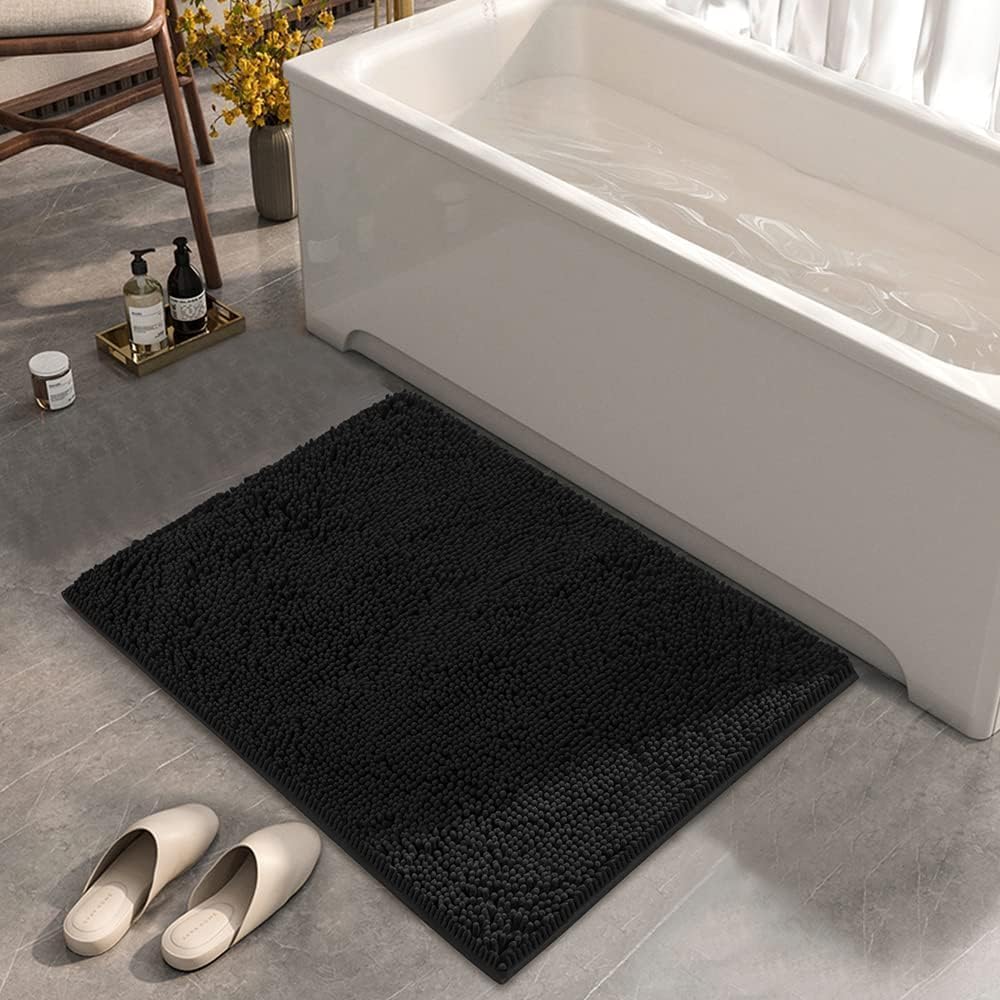 Bathroom Rugs 32x20, Extra Soft Absorbent Chenille Bath Rugs, Non-Slip, Dry Quickly, Machine Washable, Bath Mats for Bathroom Floor, Tub and Shower, Black