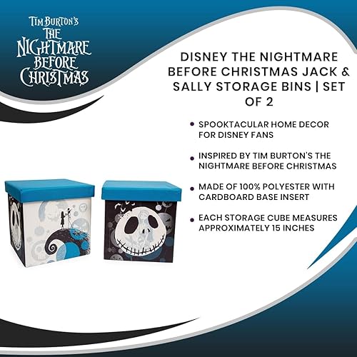 Miniatura 7 de Disney The Nightmare Before Christmas Jack & Sally - Organizador de cubos de almacenamiento de 15 pulgadas, juego de 2, contenedor de cesta de tela,