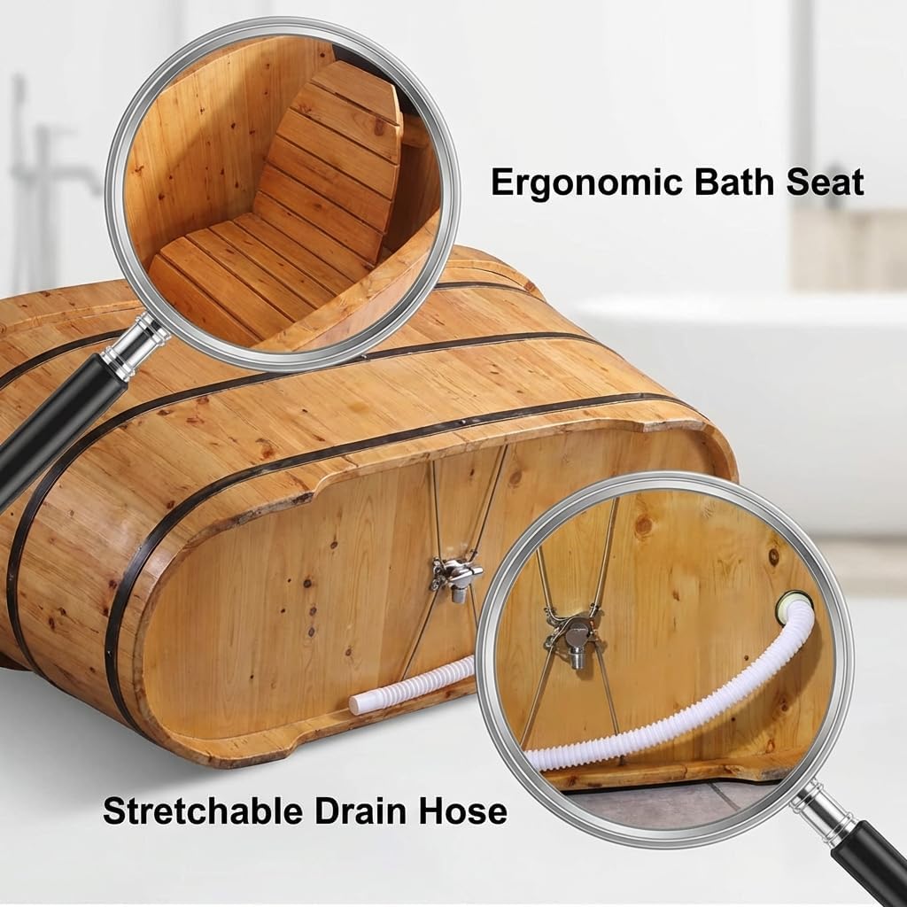 Multiple Sizes Soaking Tub Cedar Wood To Make An Adult Wooden Bathtub With Multiple Accessories To Combine Bathing Japanese Wooden Bathtubs (Natural Wood Color - Standard Package, 62 IN)