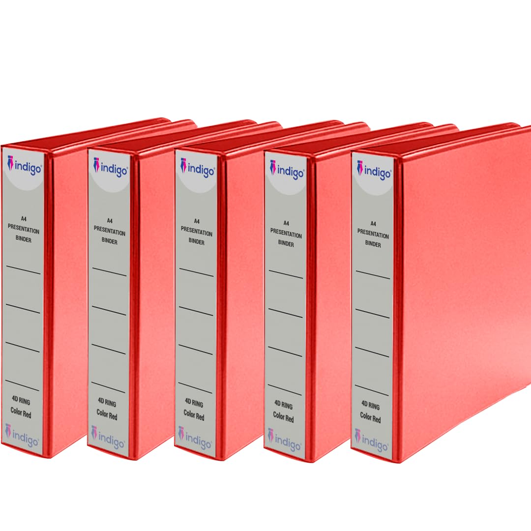 indigo Office Presentation A4 25mm PVC 4D Ring Binder (Red, Pack of 5) โ image 1