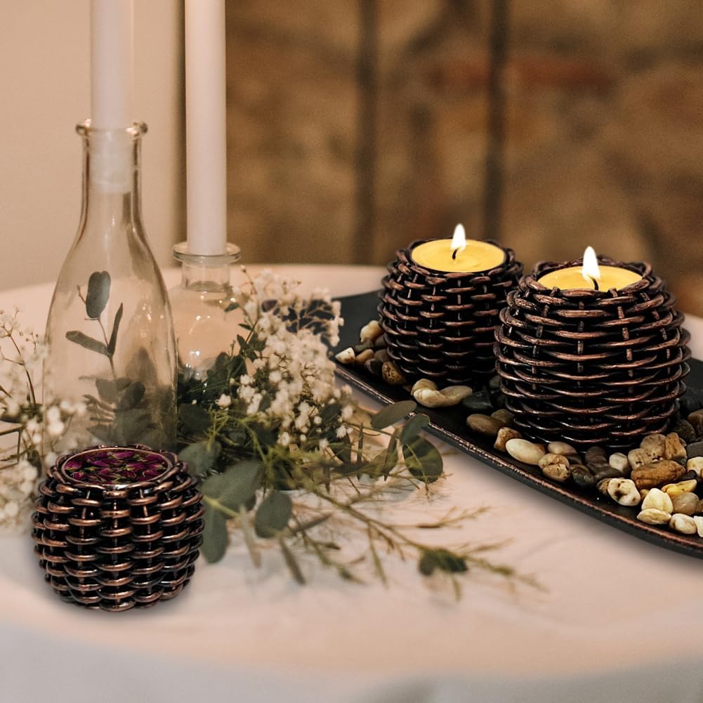 Coffee Table Decor, 3 Pieces Candle Holders with Tray and Rocks, Centerpiece Table Decorations for Living Room, Dining Room, Bedroom, Entryway Table Decor Thanksgiving Gift