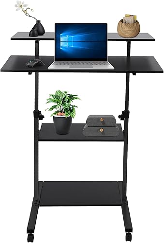 Miniatura 4 de Mobile Stretchable Desk,Height Adjustable and Tilt Laptop Desk with Wheels Storage Desk Home Office Computer Workstation (Style 1,Black)