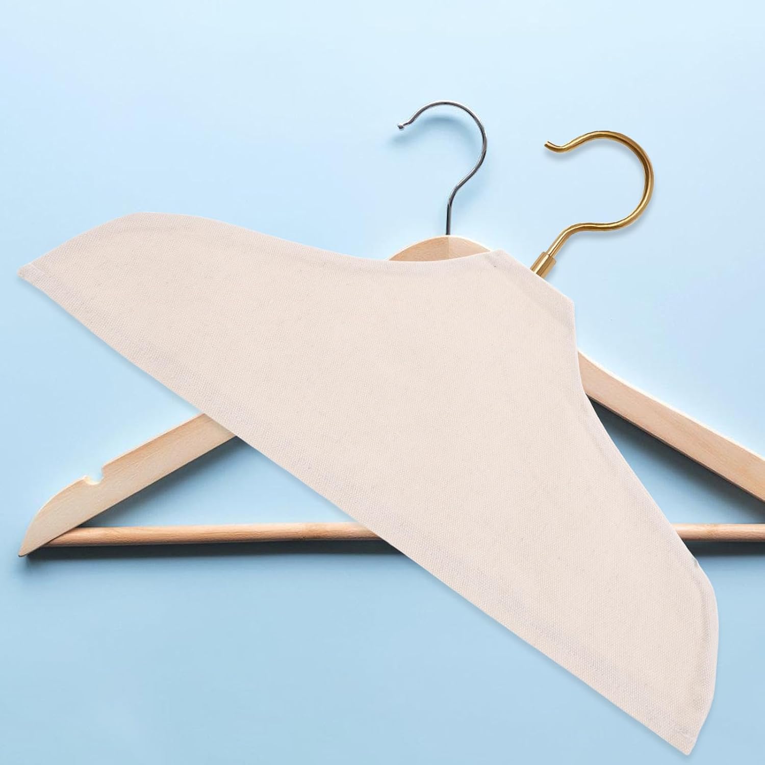 4pcs Beige Cotton Linen Hanger Dust Covers for Clothes and Pants, Machine Washable, No Shoulder Marks, Universal Fit for Closet Organization and Storage