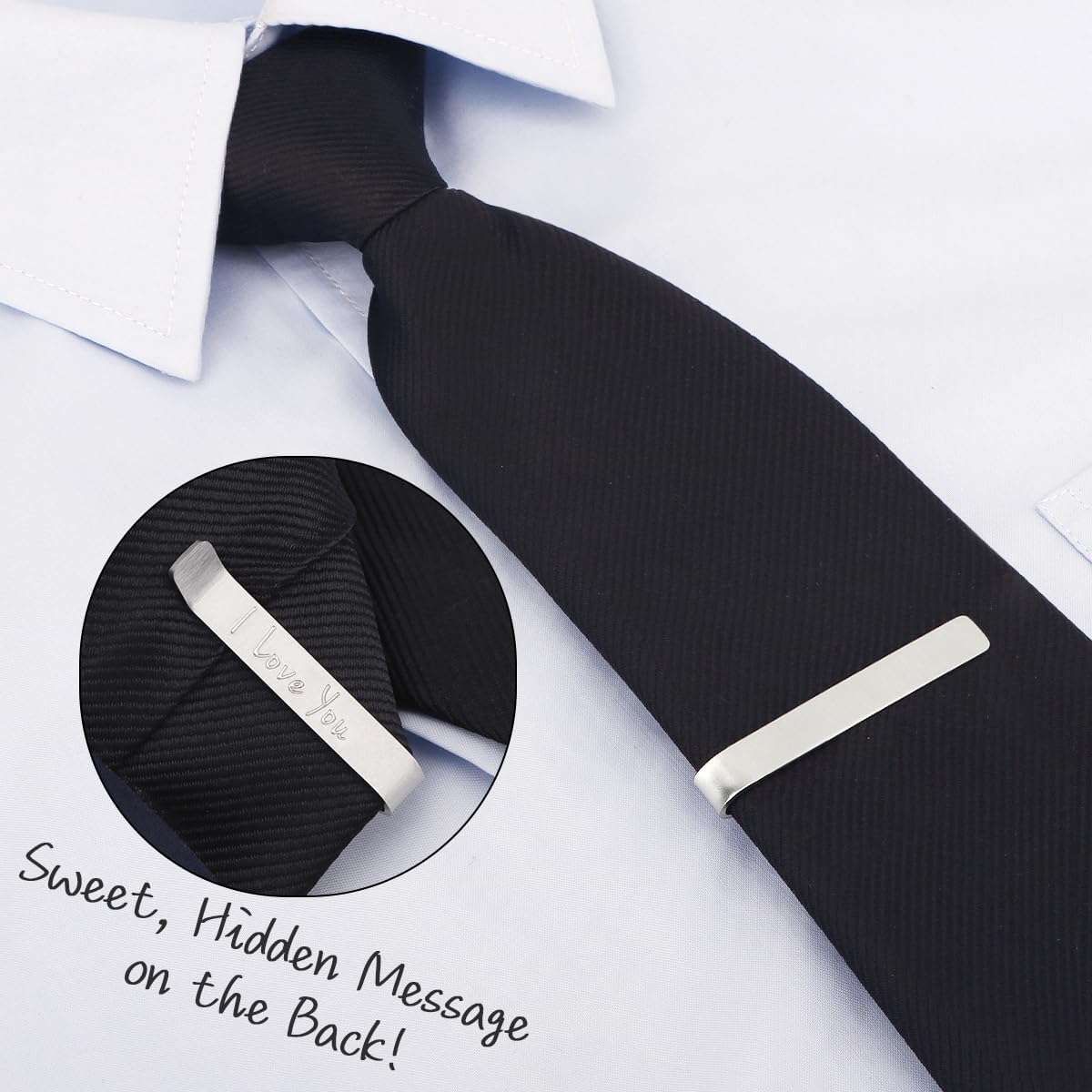 kilofly Men's Tie Clip Hidden Message WORLD'S BEST DAD GRANDPA BROTHER UNCLE Tie Bar