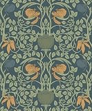 Livelynine Vintage Floral Wallpaper Peel and Stick William Morris Golden Lily Green Blue Victorian Antique Wall Paper Prepasted Dark Floral Contact Paper for Cabinets Waterproof Leaf Flower 17.5x78.8