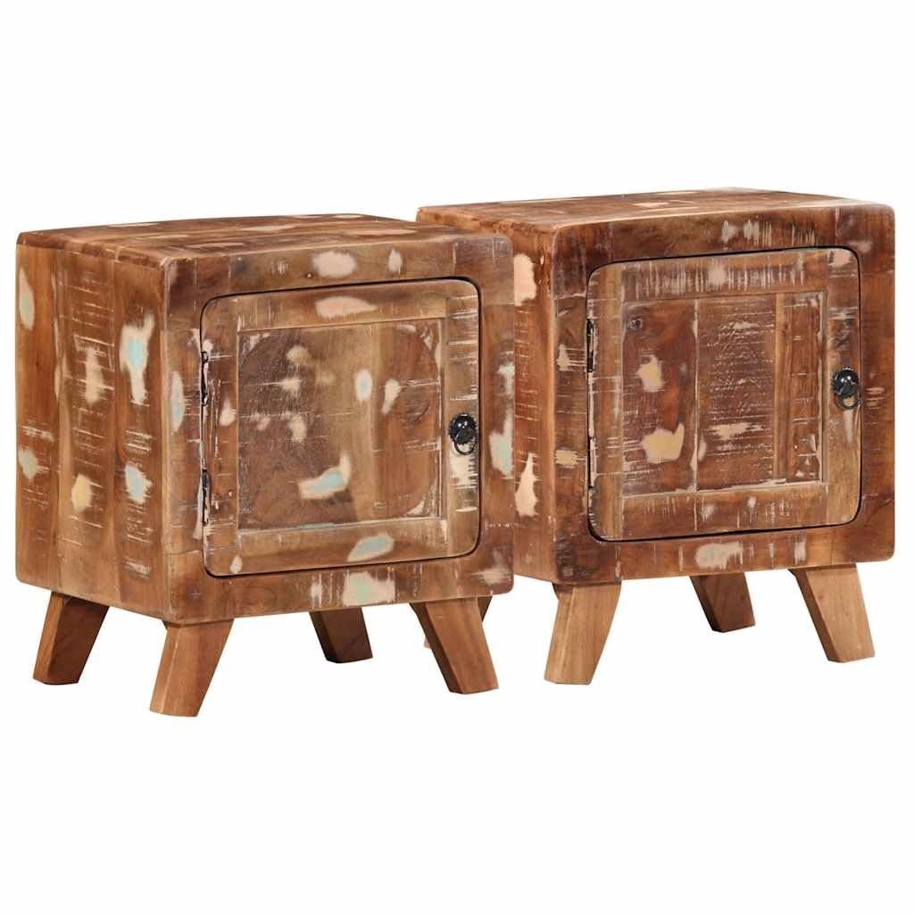 Stolik nocny 2 szt. 40 x 32 x 46 cm stare drewno z drzwiami, drewno z recyklingu, stolik nocny z drewna wielokrotnego użytku, stabilne drewniane nogi