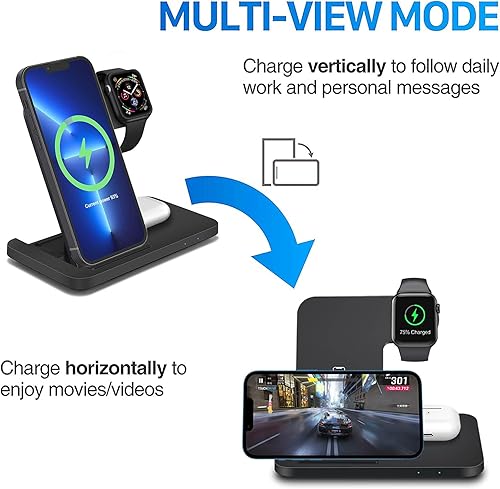 Miniatura 3 de MMOBIEL Estación de carga inalámbrica compatible con iPhone, Apple Watch y AirPods - Soporte de cargador inalámbrico 3 en 1 de 18 W compatible con